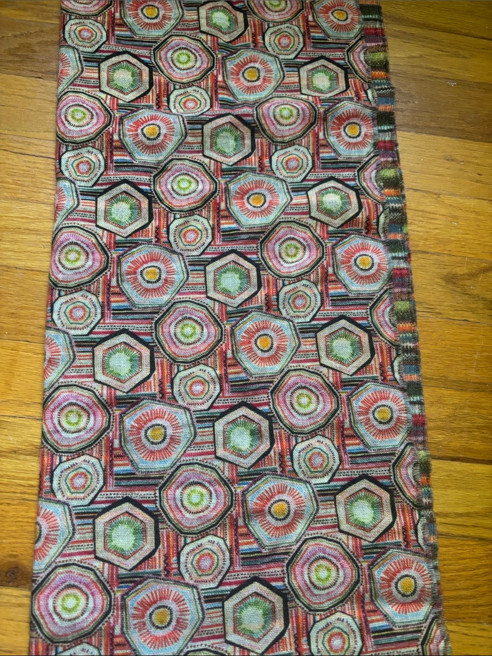 Altea Colorful Geometric and Striped Lightweight Wool Scarf - Multicolor